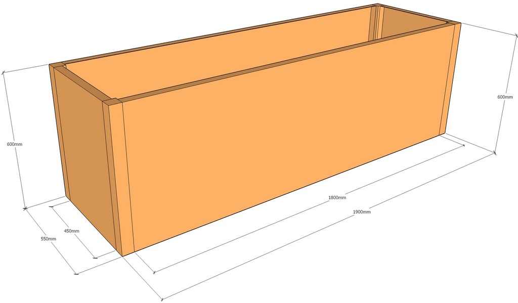 Rectangular planter 1900L x 550W x 600T