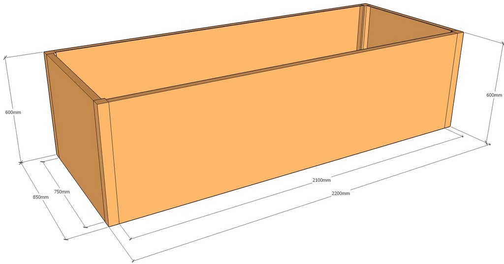 Rectangular planter 2200L x 850W x 600T