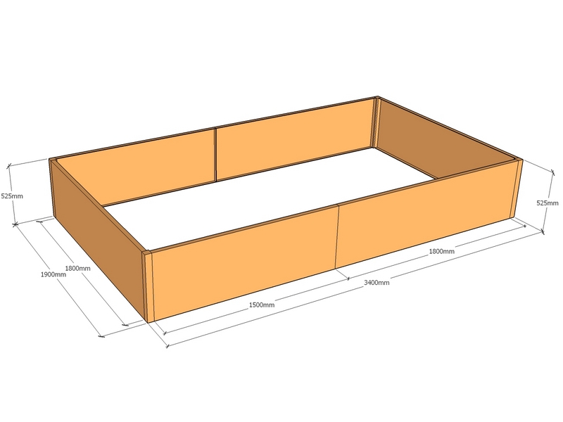 Rectangular planter 3400L x 1900W x 525T