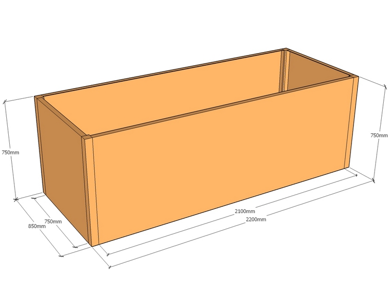 Rectangular planter 2200L x 850W x 750T