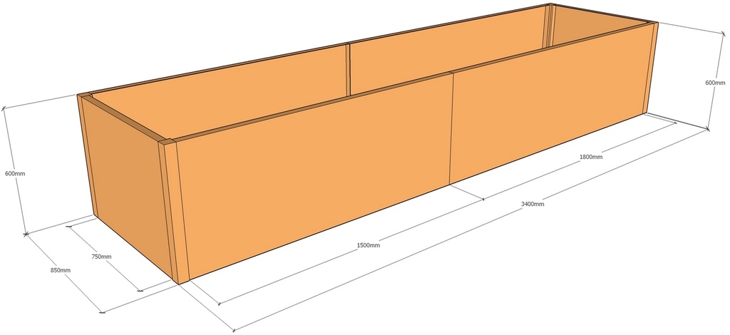 Rectangular planter 3400L x 850W x 600T