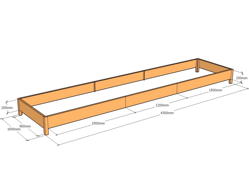 Rectangular planter 4300L x 1000W x 200T