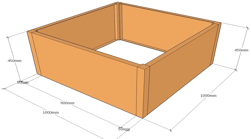 Rectangular planter 1000L x 1000W x 450T