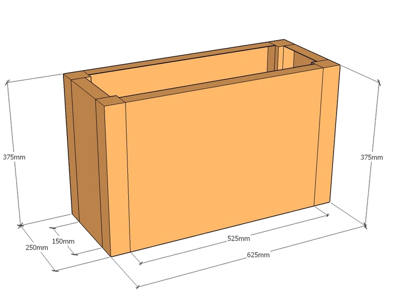 Rectangular planter 625L x 250W x 375T