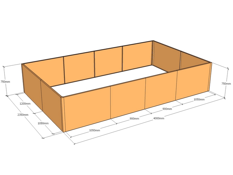 Rectangular planter 4000L x 2350W x 750T