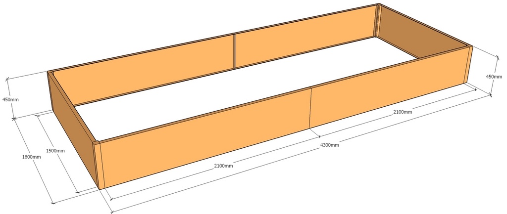 Rectangular planter 4300L x 1600W x 450T
