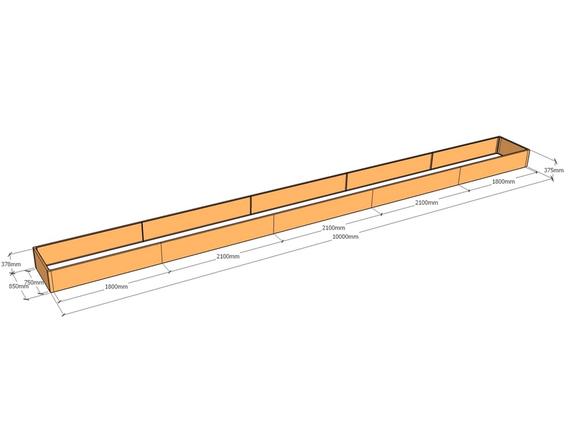 Rectangular planter 10000L x 850W x 375T