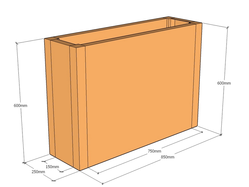 Rectangular planter 850L x 250W x 600T