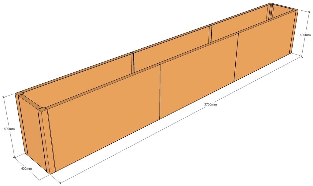Rectangular planter 3700L x 400W x 600T