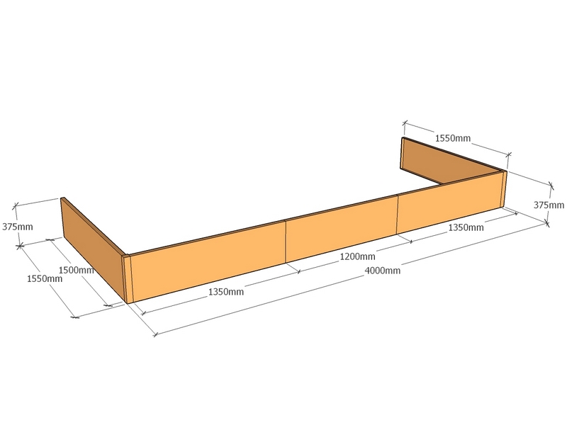 [CorPlaB4000-1550-375] Backless 4000 x 1550 x 375mm Tall