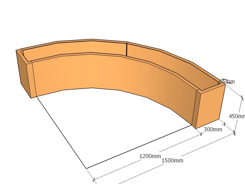 [CorPlaQ-1200-1500-450T] Quarter planter 1200-1500 radius x 450T