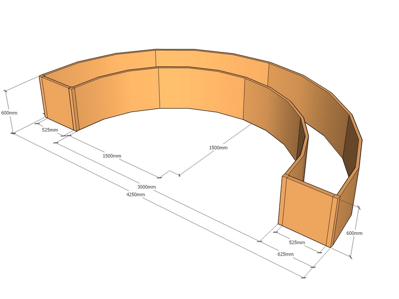[CorPlaH-1500-2100-600T] Half planter 1500-2100 radius x 600T