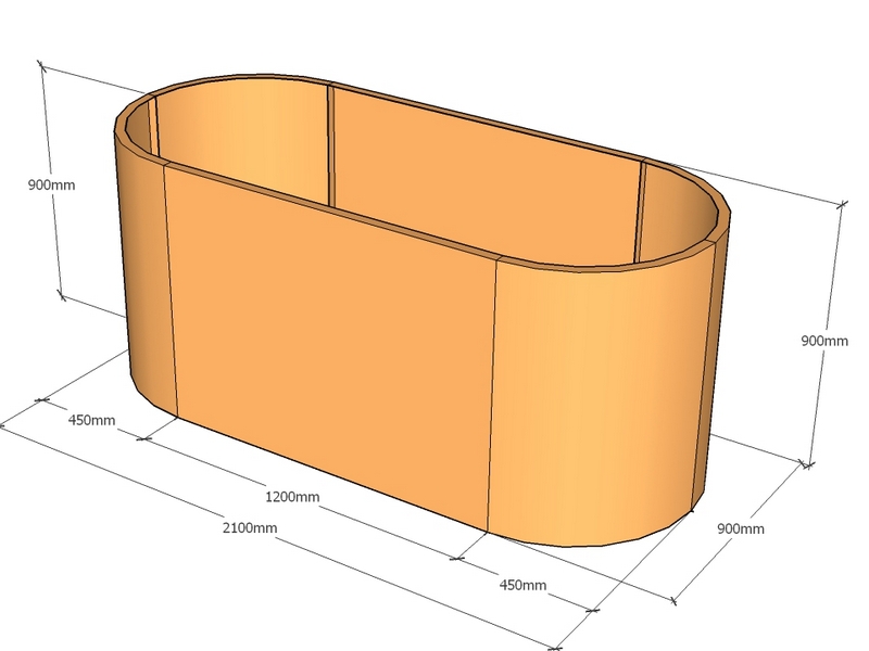 Oblong planter 2100L x 450rad x 900Tall