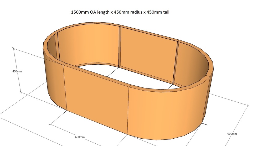 Oblong planter 1500L x 450rad x 450Tall