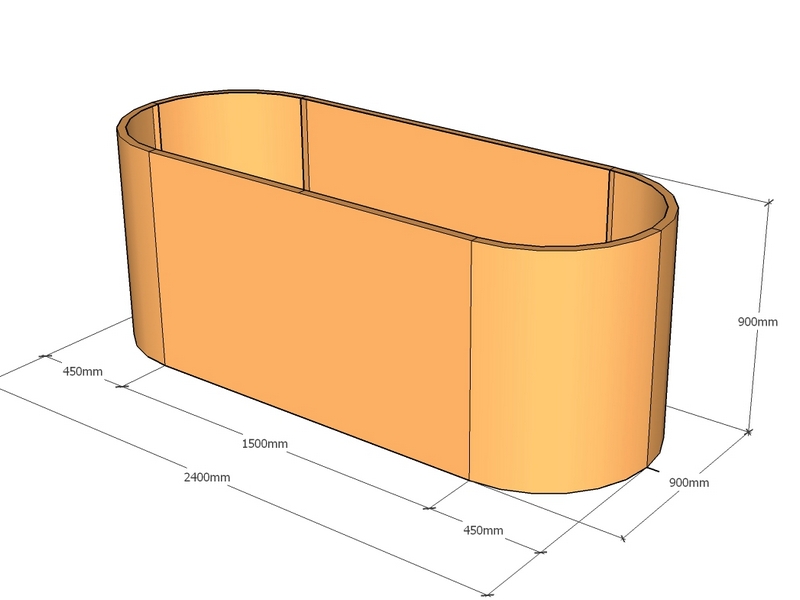 Oblong planter 2400L x 450rad x 900Tall