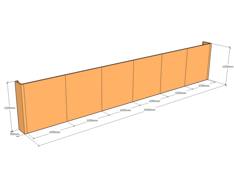 [CorRetKit6430-1200-ntc] Retaining wall straight 6.43m long x 1200mm T