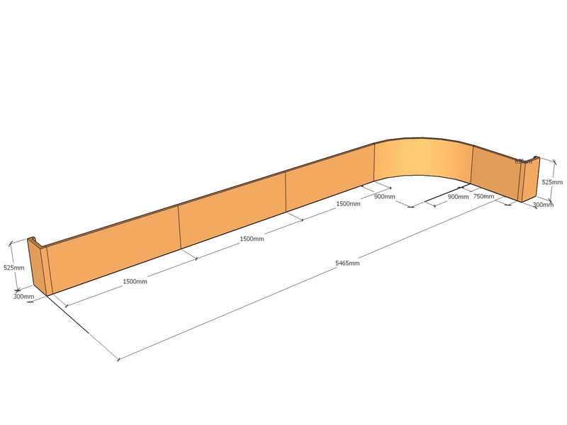 Retaining Wall curved return 5.465m long x 525mm T
