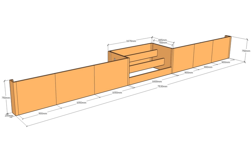[CorRetSteKit7530-750-1600-v1] Retain wall 7.53m L x 750mm T 1600mm step
