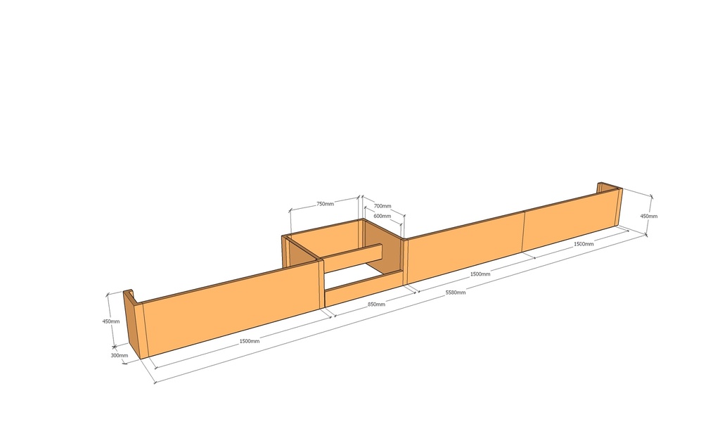 [CorRetSteKit5580-450-850] Retain wall 5.58m L x 450mm T 850mm step