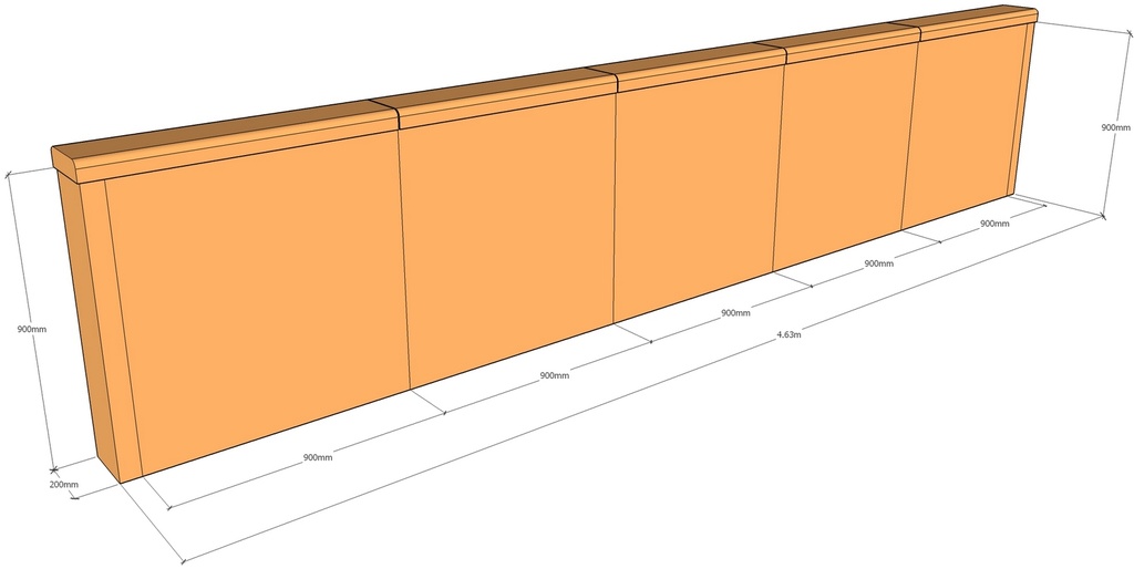 Retaining 4.63m x 900mm with round capping