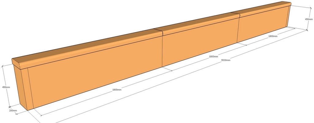 Retaining 5.53m x 450mm with round capping