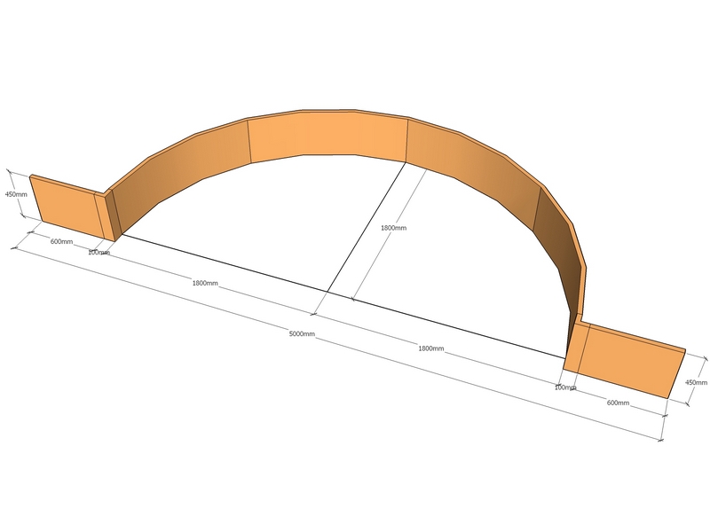 [CorRetCurKit5000-1800-450] Retain wall Curv 5000 L x 1800rad 450mm T