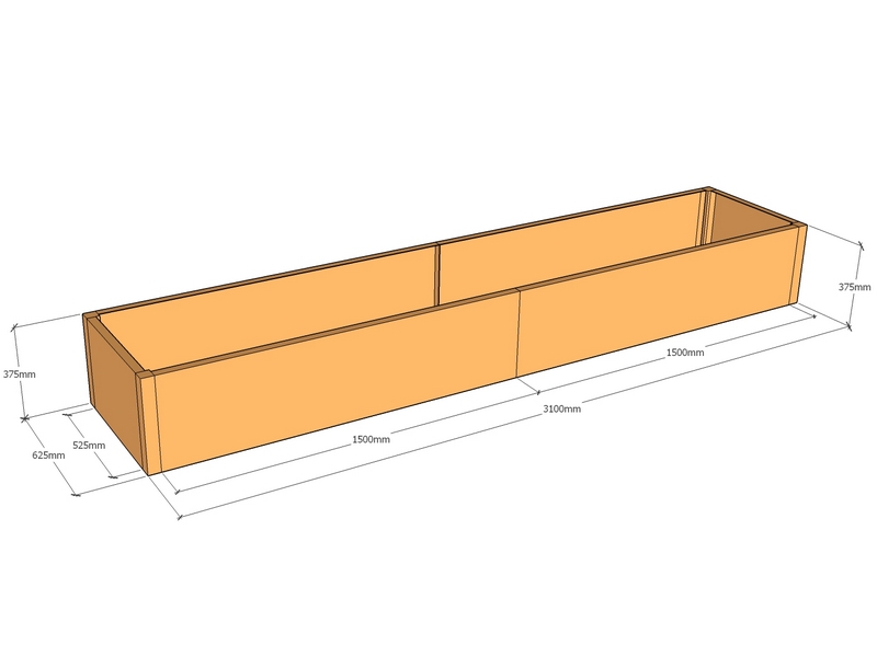 Rectangular planter 3100L x 625W x 375T